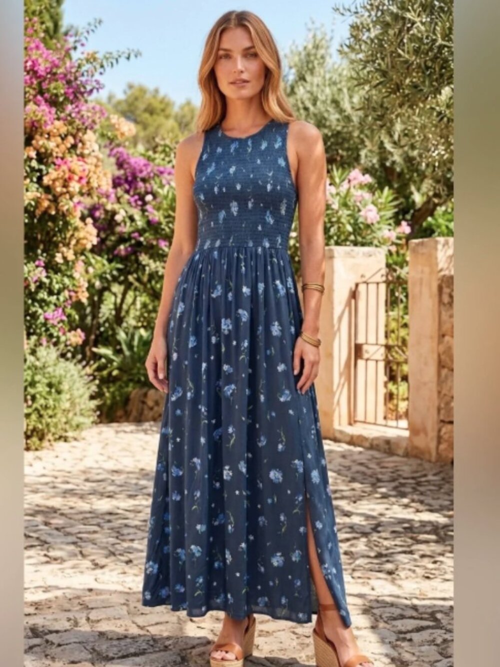 Market & Spruce Blue Floral Smocked Maxi Dress NWT Plus Size